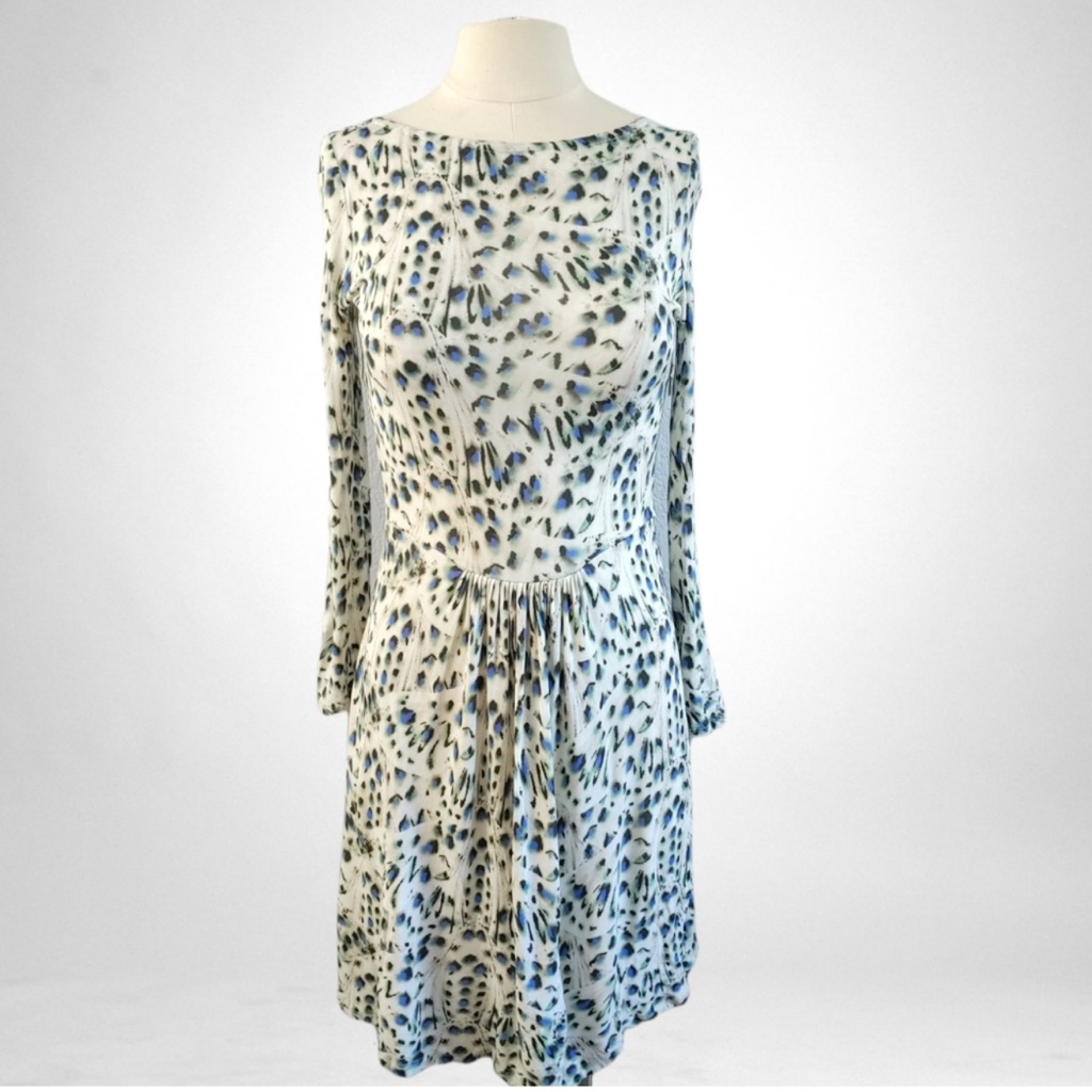 Fendi Silk Jersey Feather Print Midi Dress Size Medium